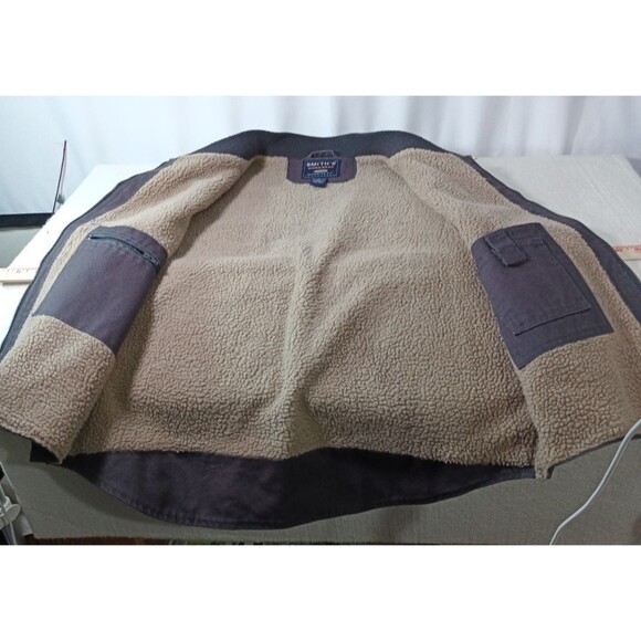 Smith’s Workwear Sherpa Lined Canvas Vest L Brown Zip Front Utility Outdoor - Picture 3 of 13